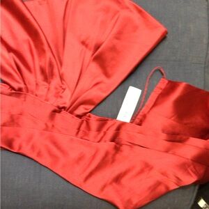 Elegant Red Satin Bow Women's Top size L